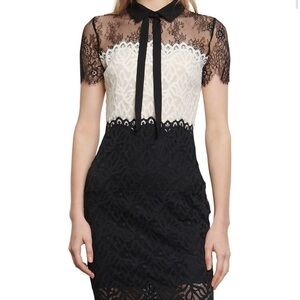 Sandro Black and Cream Lace Dress Size 1=Us 4